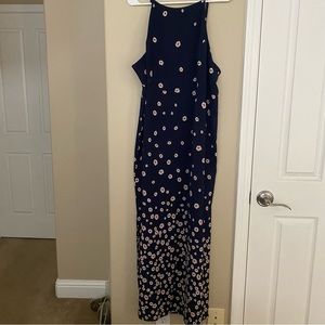 FOREVER 21 Navy Pink Floral High Neck Side Slit Maxi Dress